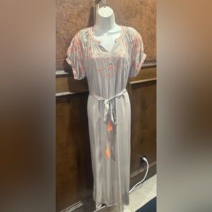 NWT SIZE L Hayden Gray Midi Dress with Orange Embroidery